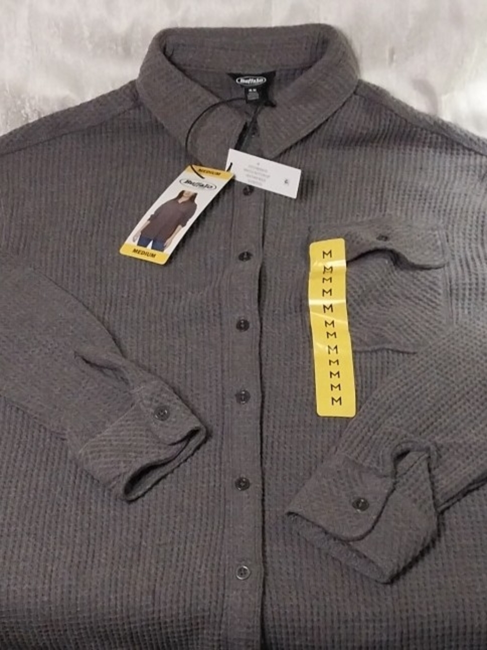 Buffalo David Bitton Charcoal Gray Waffle Knit Button-Up Womens M